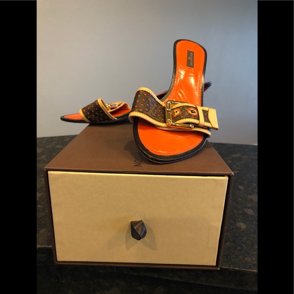 LOUIS VUITTON Monogrammed/ Orange Perforated Mule - Picture 5 of 8